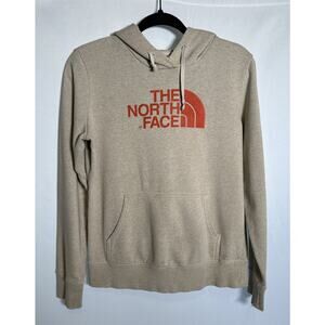The North Face Sweater Womens S Beige Orange Graphic Logo Pullover Hoodie